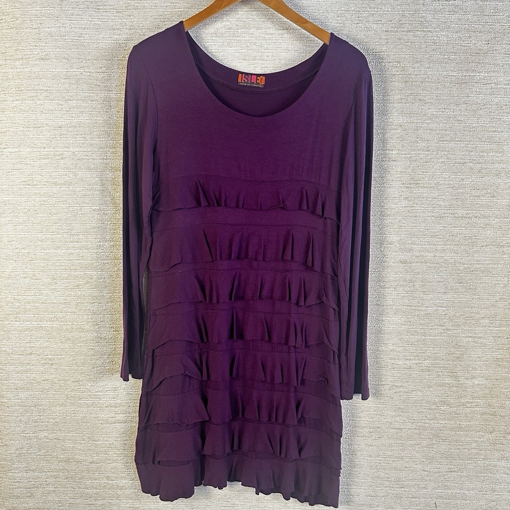 Isle Womens Size Large Long Sleeve Layered Ruffled Mini Dress Purple Soft Girl